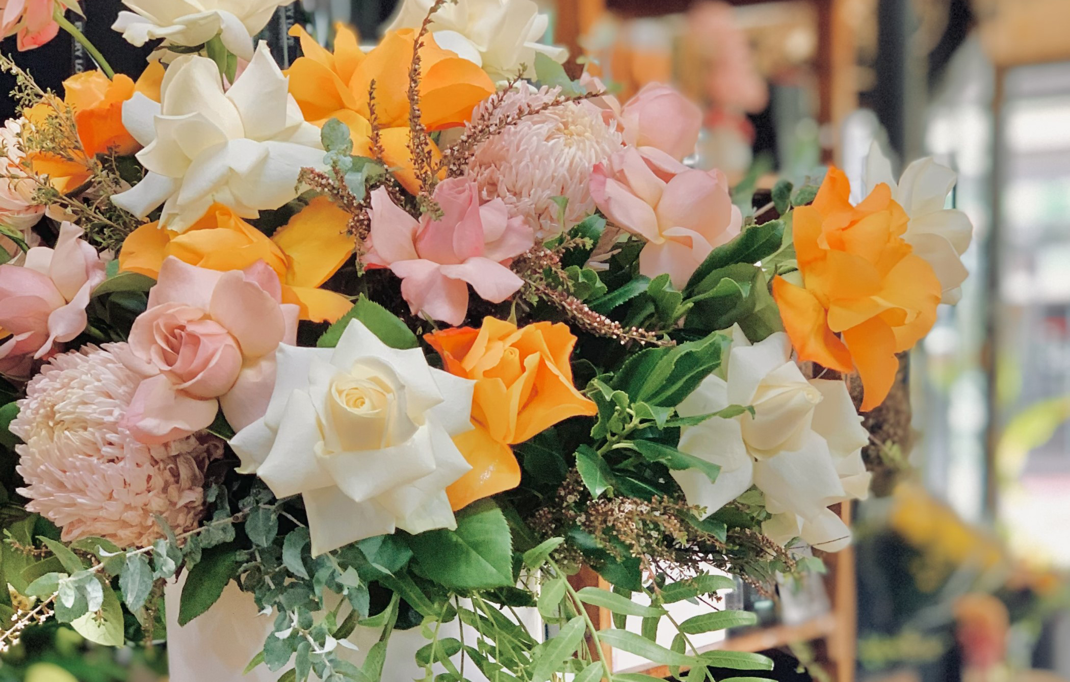 south-melbourne-florist-online (2) white, pink and orange flower bouquet