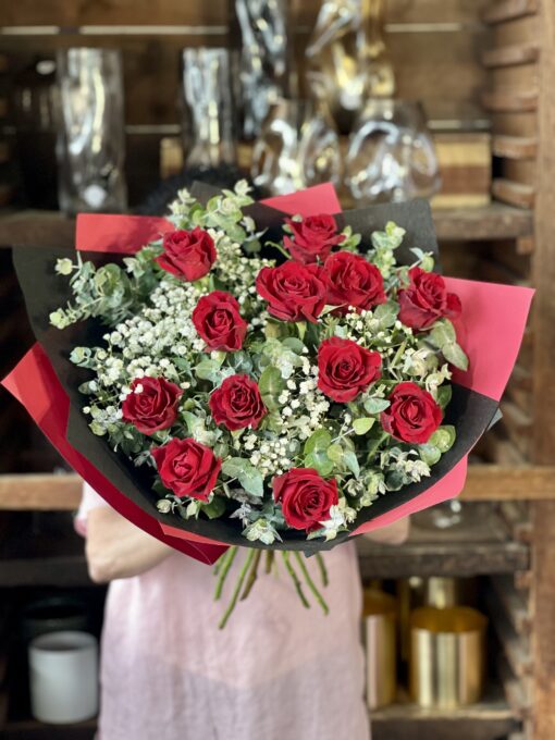 Bouquet of One Dozen Roses with Delicate Filler Flowers