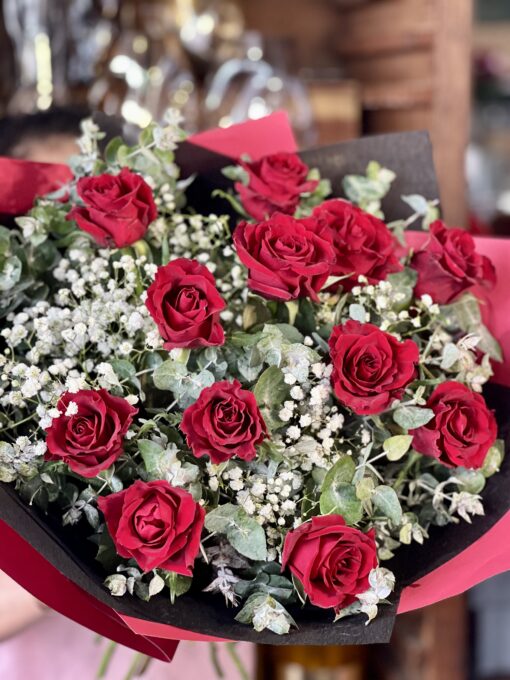 Bouquet of One Dozen Roses with Delicate Filler Flowers