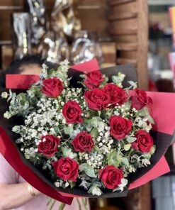 Bouquet of One Dozen Roses with Delicate Filler Flowers