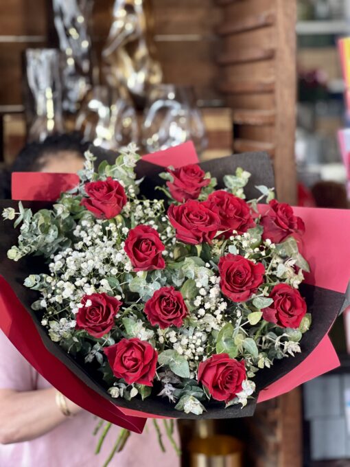 Bouquet of One Dozen Roses with Delicate Filler Flowers