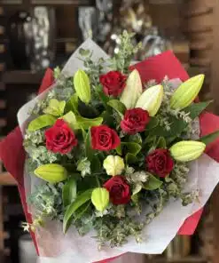 Bouquet of Red Roses and Oriental Lily