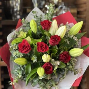 Bouquet of Red Roses and Oriental Lily