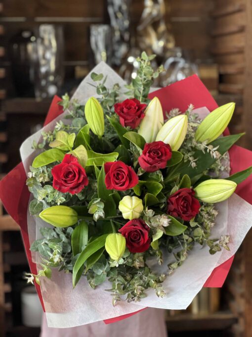 Bouquet of Red Roses and Oriental Lily